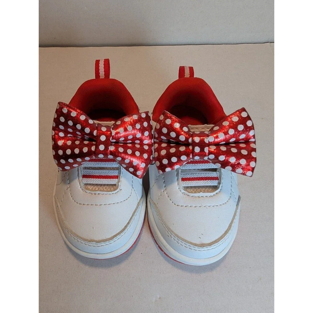 Minnie Mouse Disney Shoes Size 2 Toddler Canvas White And Red Bow Sparkles